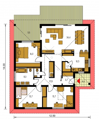 Mirror image | Floor plan of ground floor - BUNGALOW 173